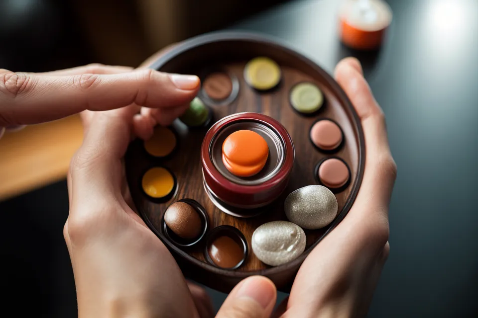 Close-up of a developer taking an eye supplement in front of their workstation.