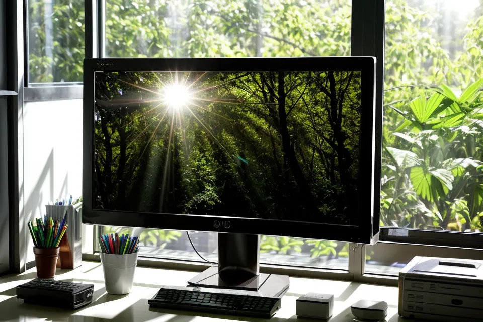 Bright Austin sunlight creating glare on a home office window.