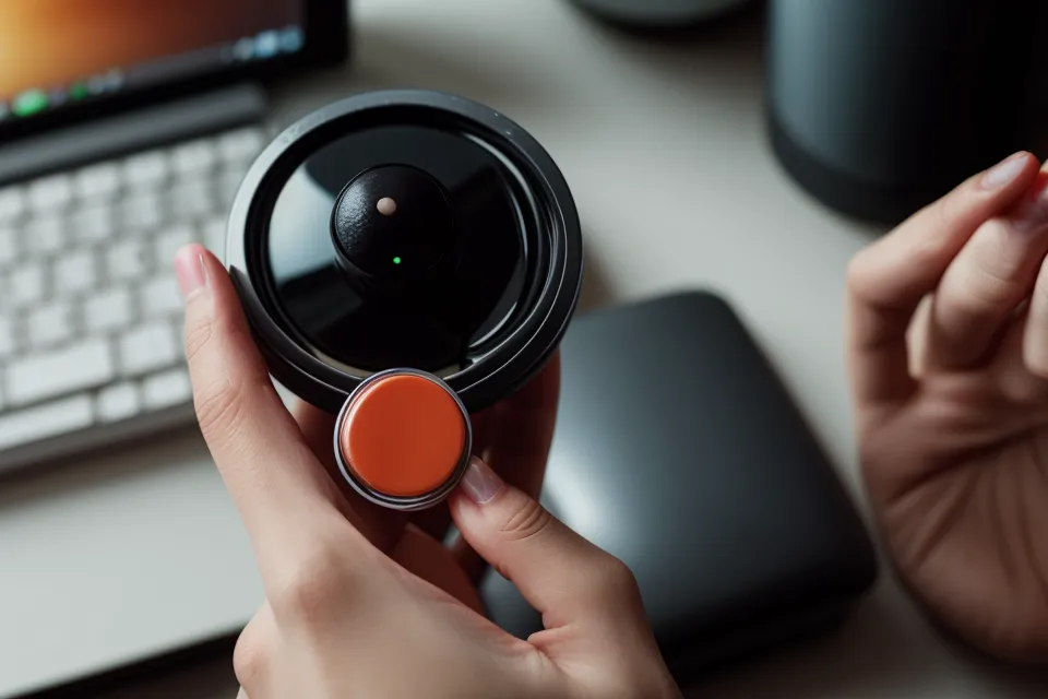 Eye care supplement capsule next to a keyboard during a supplement testing routine