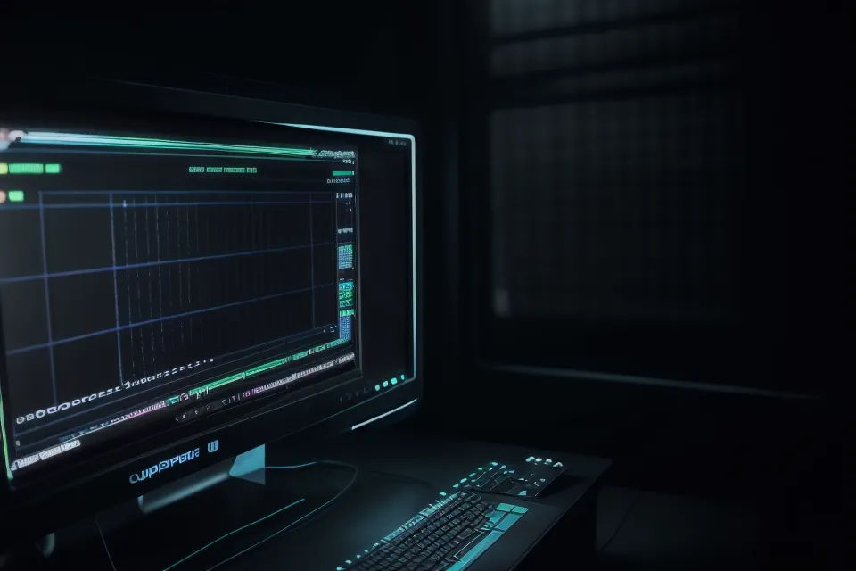 Blurred lines of code on a computer screen representing digital eye strain.