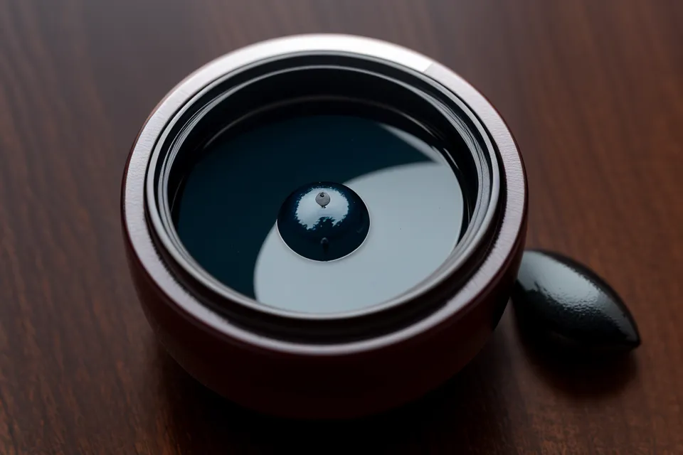 Close-up of an eye supplement capsule on a desk with blue screen glow.