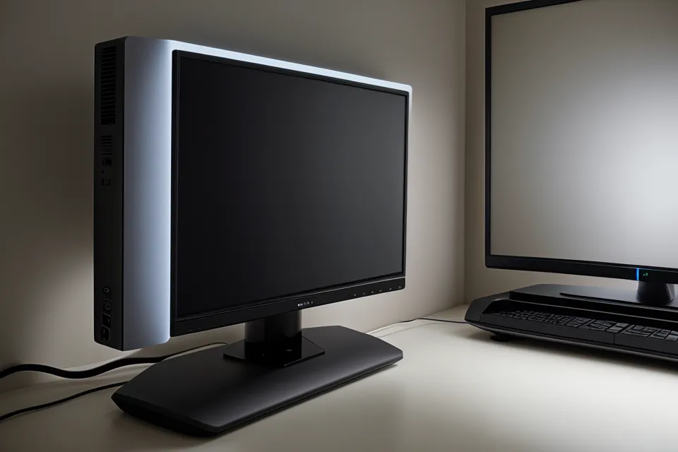 Close-up of warm LED bias lighting attached to the back of a computer monitor.