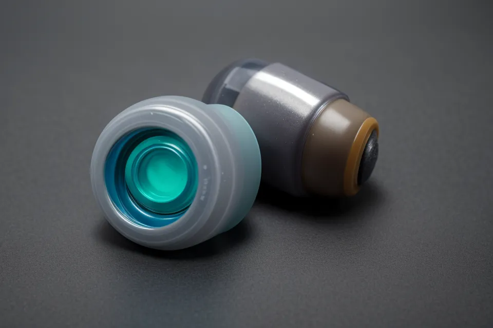Close-up of an eye supplement capsule on a developer's desk mat.