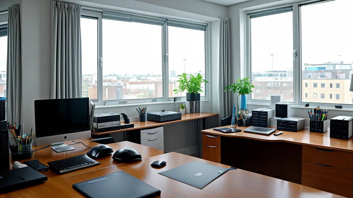 Developer's three-monitor home office where digital eye strain and remote work eye fatigue testing began