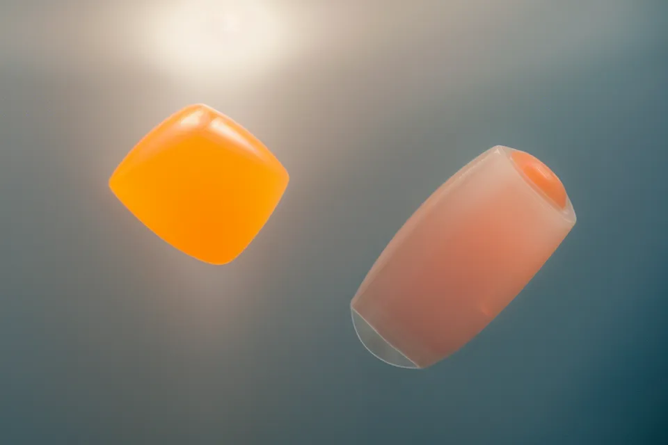 VisiFlora eye supplement capsule held up to light during a fourteen-month eye fatigue experiment