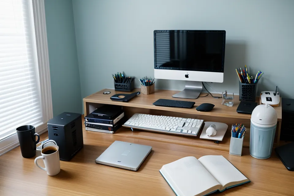 An eye supplement capsule on a desk next to tech peripherals.