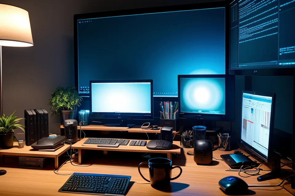 Developer typing on a keyboard with VisiFlora supplement bottle nearby.