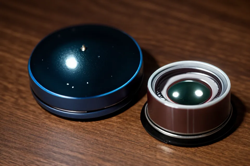 A single eye supplement capsule on a desk with keyboard lighting